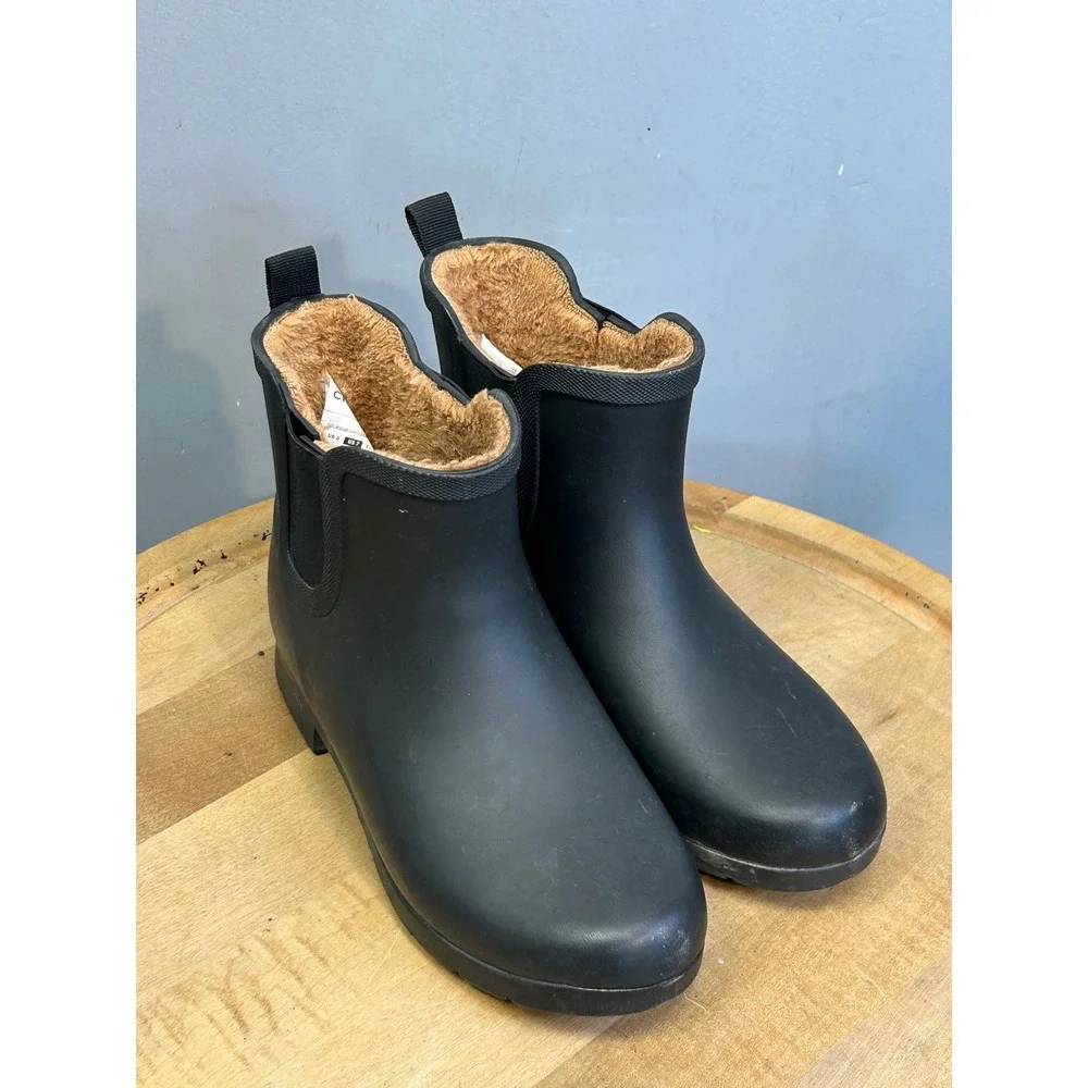 Chooka Rain Boot‎ Women 7 Black Delridge Chelsea Waterproof Faux Fur Lined Matte